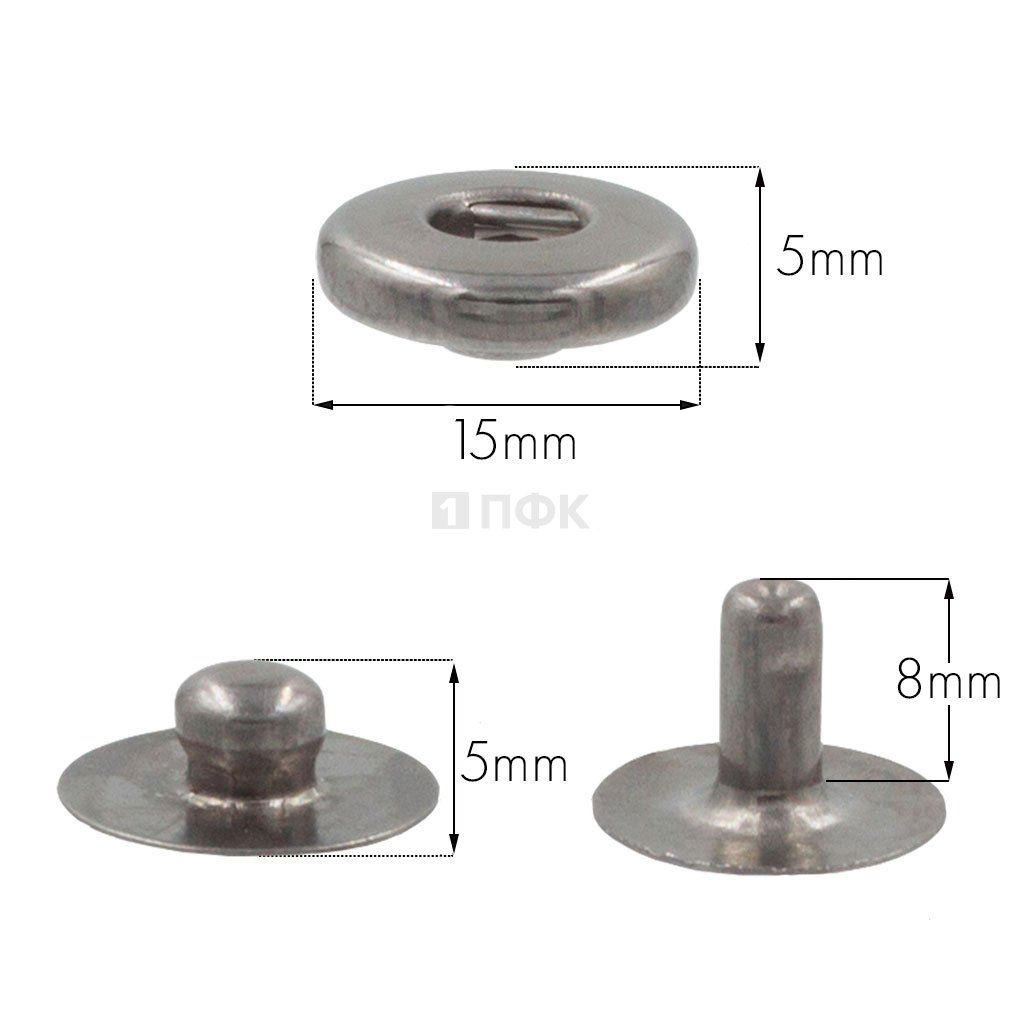3 Части кнопки для одежды 15мм Альфа нерж цв никель тем (уп 720шт) DNG